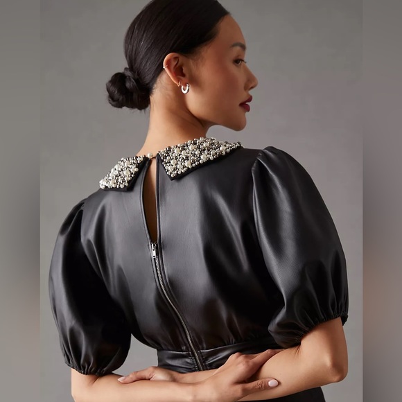 New Women’s Maeve Faux Leather Puff-Sleeve Blouse By Anthropologie!!🔥🔥🔥 - Picture 2 of 16